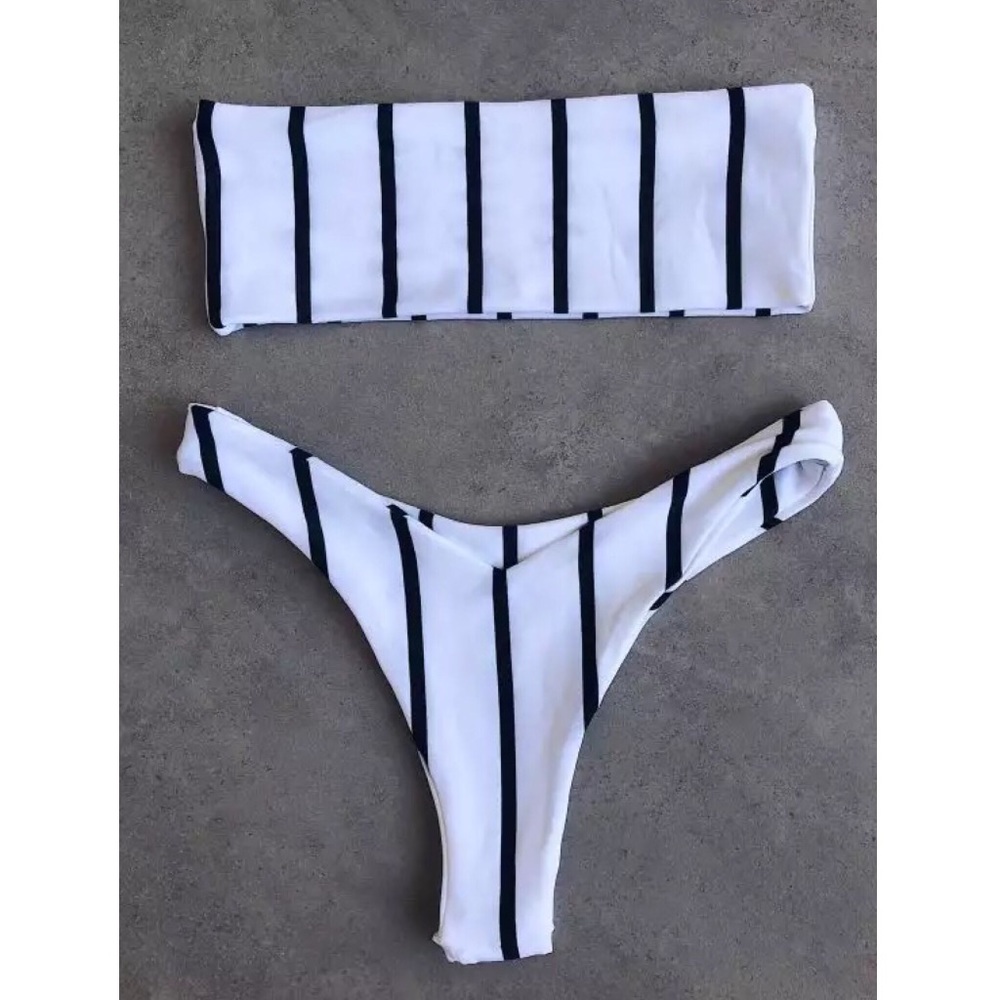 Vertical Stripe Strapless Printed Bikini Set - Picture 5 of 6